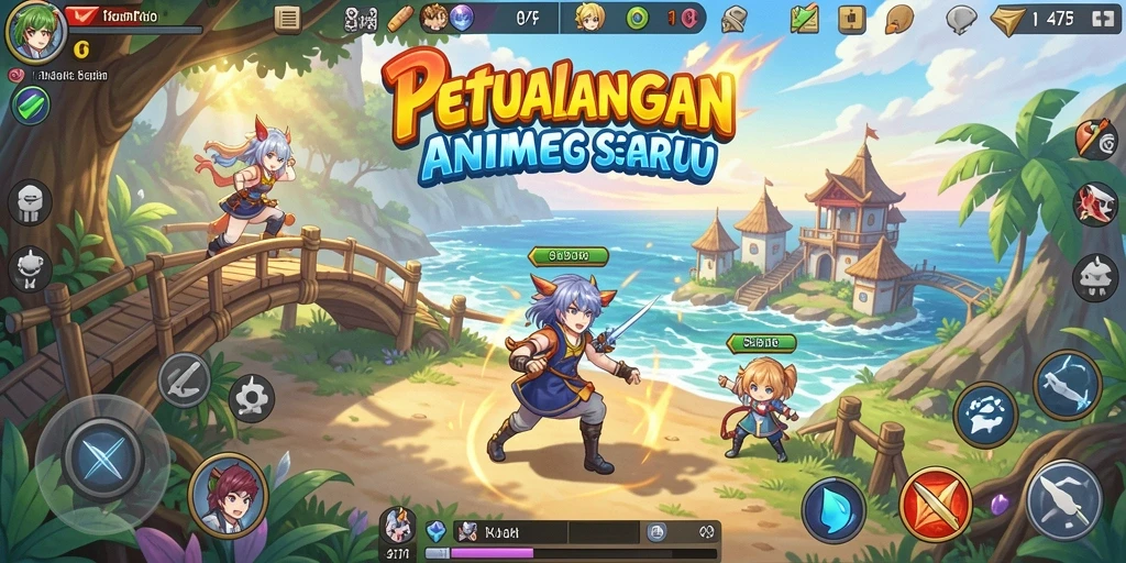 Tampilan gameplay menarik dengan karakter anime yang penuh warna.