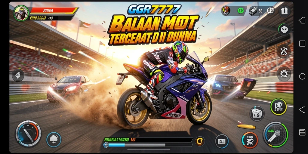 Gameplay GGR7777 yang menampilkan balapan motor yang mendebarkan.
