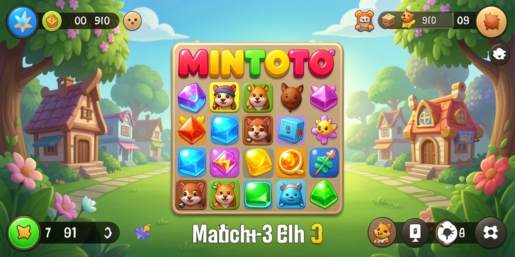Tampilan seru gameplay MINTOTO dengan kombinasi puzzle Match-3.